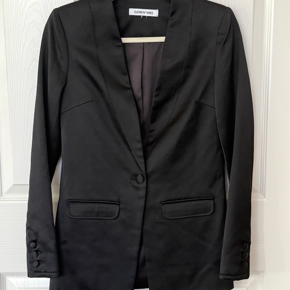 Elizabeth and James Black Satin Fitted Blazer size 2